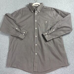 Orvis Mens Large Brown Houndstooth Button Down Shirt Long Sleeve 100% Cotton